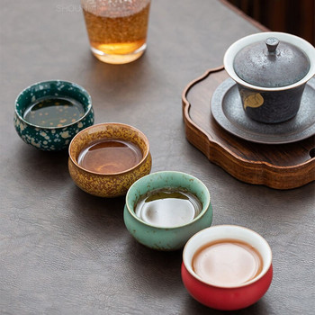5 бр./компл. Vintage Kiln Fambe Керамична чаша за чай Японски стил Ръчно изработена чаша за чай Temmoku Glaze TeaSet Home Tea Bowl Master Cup Подаръчна кутия