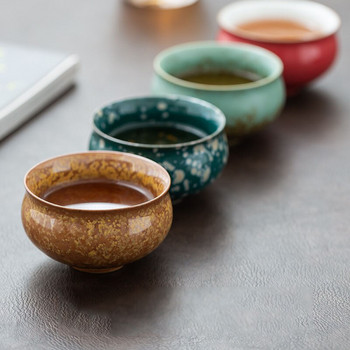 5 бр./компл. Vintage Kiln Fambe Керамична чаша за чай Японски стил Ръчно изработена чаша за чай Temmoku Glaze TeaSet Home Tea Bowl Master Cup Подаръчна кутия