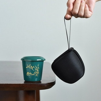 90 мл креативна керамична чаша за кафе с бамбуков модел с капак Ръчно изработени чаши за кафе, чай, мляко, овесени ядки, портативен комплект за чай с торбички