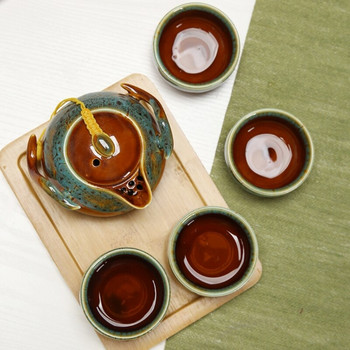 Китайски сервиз за чай Kungfu с порцеланов чайник Чаши за чай Бамбукова поднос за чай Преносим