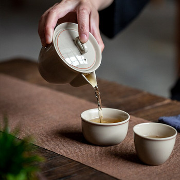 Китайска пътна чанта Kung Fu Чаен комплект Глазура от пепел от растения Керамичен чайник Gaiwan Чаши за чай Справедлива чаша Комплекти за чай Бял пътен чайник Сервиз за напитки