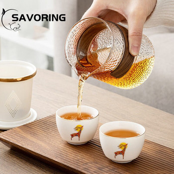 Deer Travel Tea Set Керамични преносими комплекти за чай с калъфи за носене Чайник с малък стъклен филтър Цветни прибори за чай 1 саксии 2 чаши