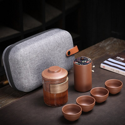Violetinis molinis Kung Fu Teaset Kiniškas porcelianinis arbatinukas Yixing Zisha 4 puodeliai Kung Fu Travel stiklinis arbatos puodelis rankų darbo arbatos puodelis 300 ml