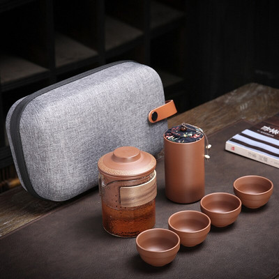 Violetinis molinis Kung Fu Teaset Kiniškas porcelianinis arbatinukas Yixing Zisha 4 puodeliai Kung Fu Travel stiklinis arbatos puodelis rankų darbo arbatos puodelis 300 ml