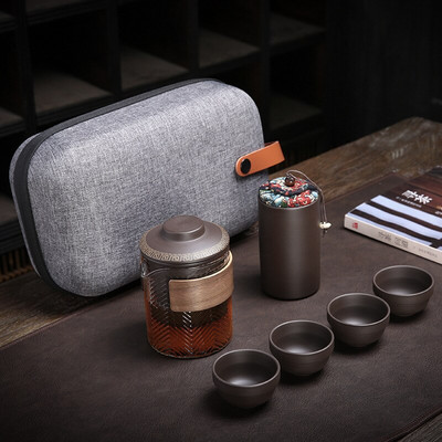Violetinis molinis Kung Fu Teaset Kiniškas porcelianinis arbatinukas Yixing Zisha 4 puodeliai Kung Fu Travel stiklinis arbatos puodelis rankų darbo arbatos puodelis 300 ml