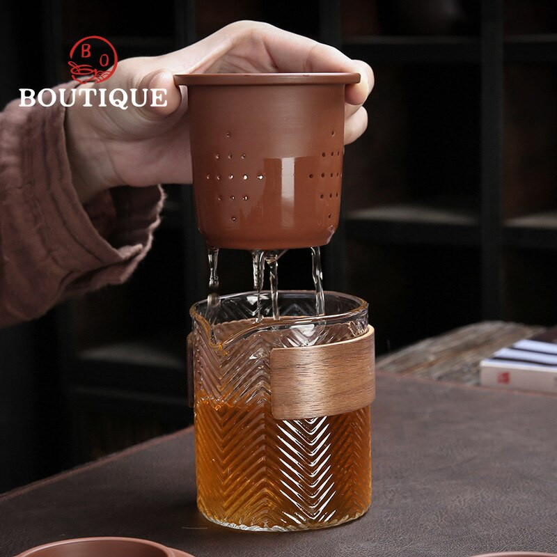 Violetinis molinis Kung Fu Teaset Kiniškas porcelianinis arbatinukas Yixing Zisha 4 puodeliai Kung Fu Travel stiklinis arbatos puodelis rankų darbo arbatos puodelis 300 ml