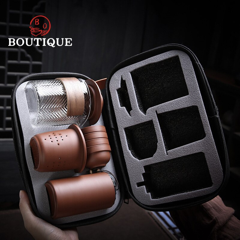 Violetinis molinis Kung Fu Teaset Kiniškas porcelianinis arbatinukas Yixing Zisha 4 puodeliai Kung Fu Travel stiklinis arbatos puodelis rankų darbo arbatos puodelis 300 ml