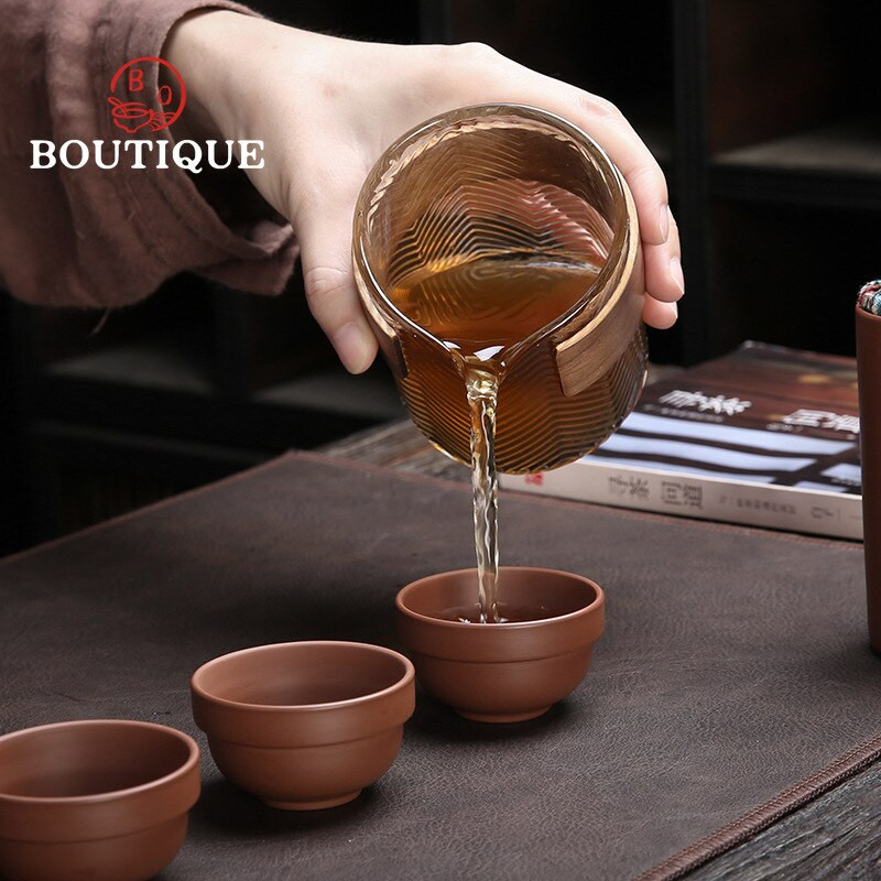 Violetinis molinis Kung Fu Teaset Kiniškas porcelianinis arbatinukas Yixing Zisha 4 puodeliai Kung Fu Travel stiklinis arbatos puodelis rankų darbo arbatos puodelis 300 ml