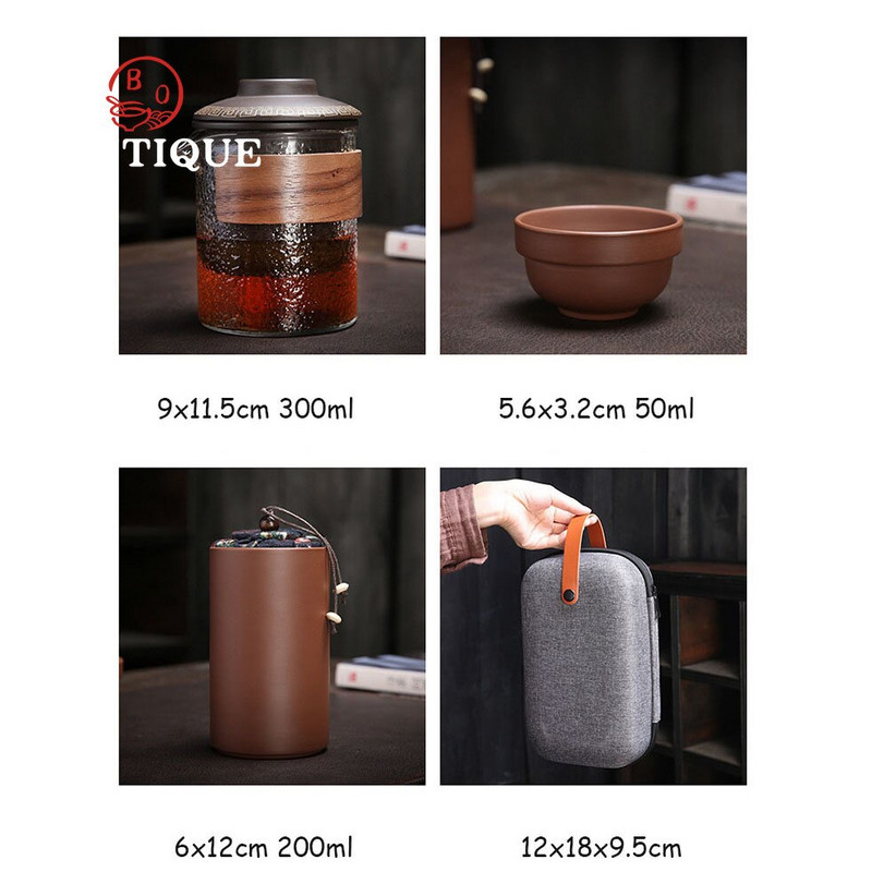 Violetinis molinis Kung Fu Teaset Kiniškas porcelianinis arbatinukas Yixing Zisha 4 puodeliai Kung Fu Travel stiklinis arbatos puodelis rankų darbo arbatos puodelis 300 ml