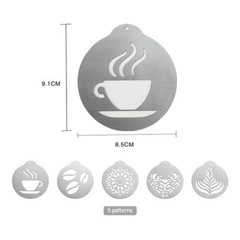 5 τμχ Σετ στένσιλ καφέ από ανοξείδωτο ατσάλι Πρότυπα τεχνών καπουτσίνο Γιρλάντα για καφέ Εργαλείο διακόσμησης για κέικ για καφέ