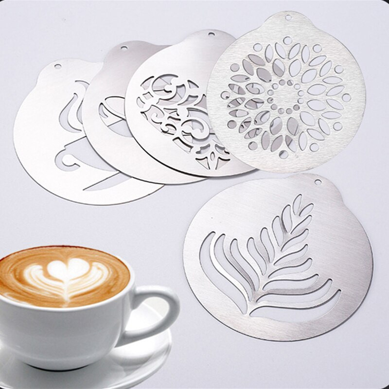 5 vnt. nerūdijančio plieno kavos trafaretų rinkinys kapučino menų šablonai kavos girliandos formos pyrago dekoravimo įrankis virtuvės kavos reikmenys