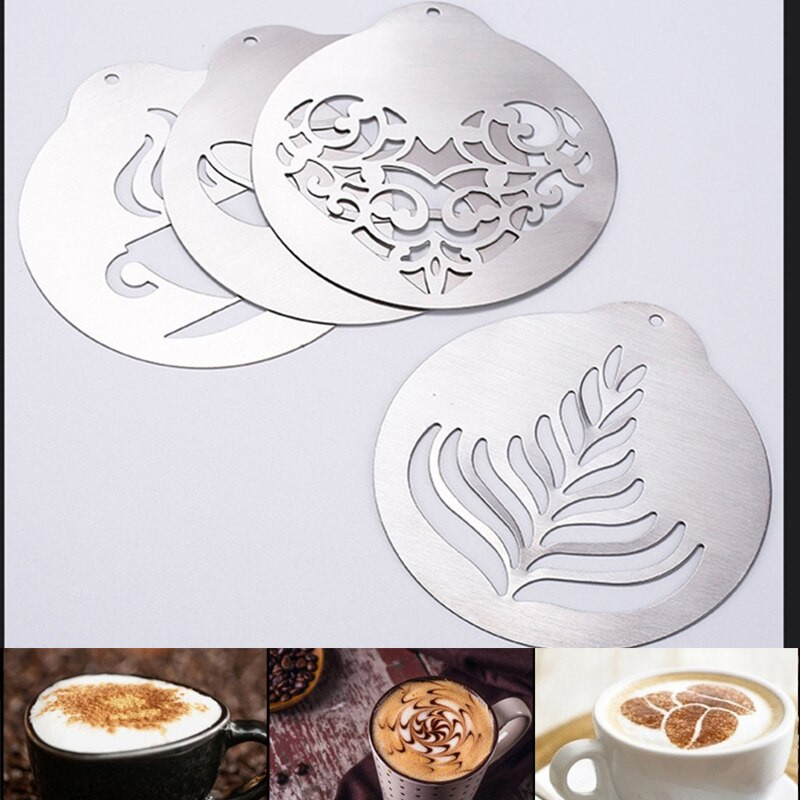 5 vnt. nerūdijančio plieno kavos trafaretų rinkinys kapučino menų šablonai kavos girliandos formos pyrago dekoravimo įrankis virtuvės kavos reikmenys