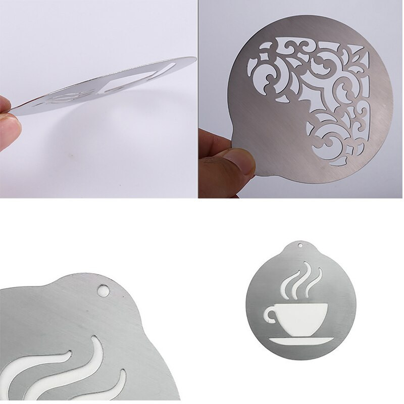 5 vnt. nerūdijančio plieno kavos trafaretų rinkinys kapučino menų šablonai kavos girliandos formos pyrago dekoravimo įrankis virtuvės kavos reikmenys