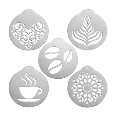 5 bucăți șabloane de cafea din oțel inoxidabil, matriță pentru ghirlande de cafea Latte Art, șabloane personalizate pentru decorarea torturilor cu cafea