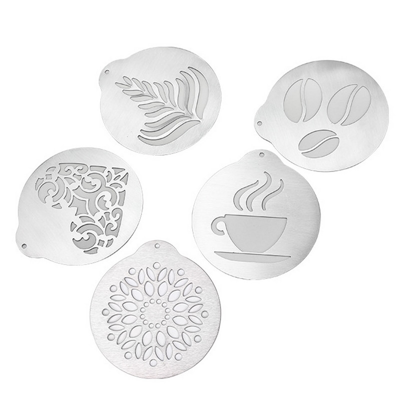 5 vnt. nerūdijančio plieno kavos trafaretai, Latte Art kavos girliandos formos asmeninis trafaretas kavos pyragui dekoruoti
