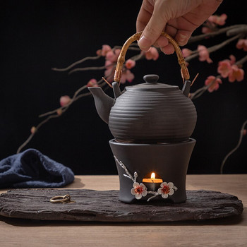 Винтидж печка за чай Керамична керамика Топла печка за чай Сребърен декор Основа Нагревател за свещ Чаена церемония Аксесоари Поставка за чайник Занаяти