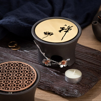 Винтидж печка за чай Керамична керамика Топла печка за чай Сребърен декор Основа Нагревател за свещ Чаена церемония Аксесоари Поставка за чайник Занаяти