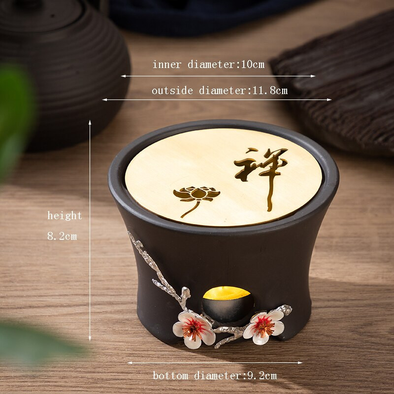 Винтидж печка за чай Керамична керамика Топла печка за чай Сребърен декор Основа Нагревател за свещ Чаена церемония Аксесоари Поставка за чайник Занаяти