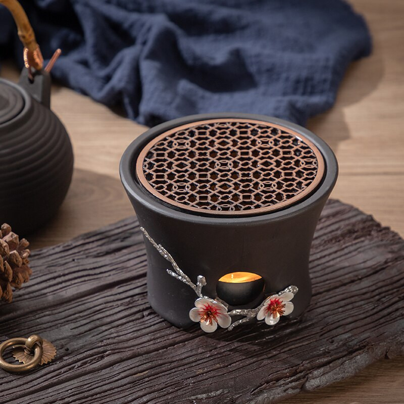 Винтидж печка за чай Керамична керамика Топла печка за чай Сребърен декор Основа Нагревател за свещ Чаена церемония Аксесоари Поставка за чайник Занаяти