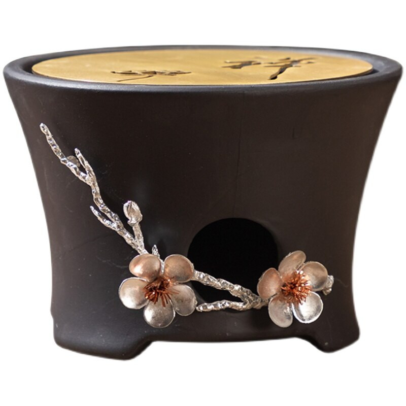 Винтидж печка за чай Керамична керамика Топла печка за чай Сребърен декор Основа Нагревател за свещ Чаена церемония Аксесоари Поставка за чайник Занаяти