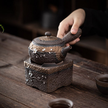 Реколта Чай Огън Печка Сребърен Цветен Декор Творчески Печки Чаена Церемония Аксесоари Топли Керамична Свещ Нагревател Нощна Светлина Изкуство