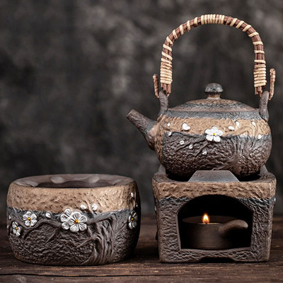 Реколта Чай Огън Печка Сребърен Цветен Декор Творчески Печки Чаена Церемония Аксесоари Топли Керамична Свещ Нагревател Нощна Светлина Изкуство