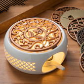 Tējas plīts Balta keramikas porcelāna siltas tējas plītis Vara paliktnis Tējkannas pamatne Tējas trauki Aksesuāri Sveču sildītājs Svečtura dekors