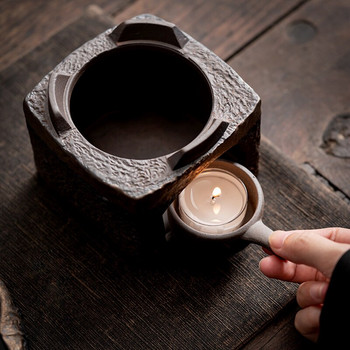 Имитация на изгаряне на дърва Ретро нагревател за чай Японска керамична топла основа за чай Kung Fu Чаен комплект Отопление Свещ с постоянна температура