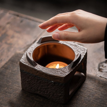 Имитация на изгаряне на дърва Ретро нагревател за чай Японска керамична топла основа за чай Kung Fu Чаен комплект Отопление Свещ с постоянна температура