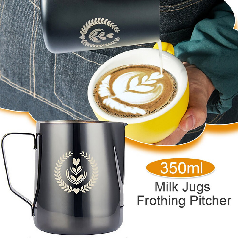 Rozsdamentes acél tejeskancsó, habosító edény, kávéscsésze mérleggel, Cappuccino Garland csésze, Espresso Latte Art habosító edény