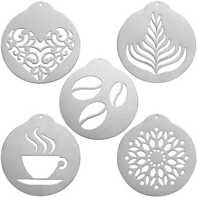 5бр. Комплект шаблони за кафе от неръждаема стомана Barista Cappuccino Latte Arts Templates Coffee Pull Flower Mold Кухненски инструмент за кафе