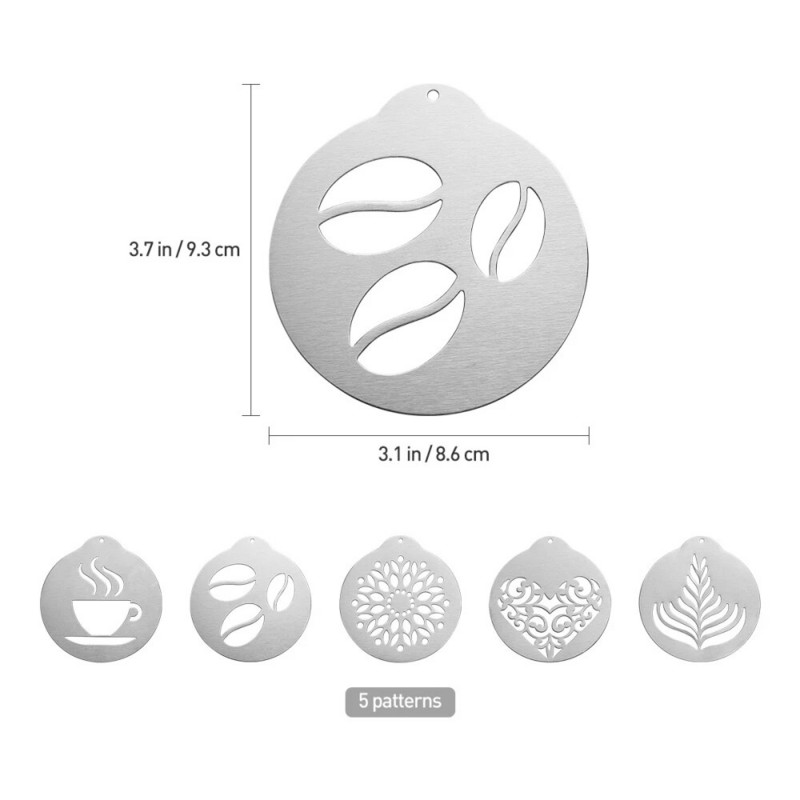 5бр. Комплект шаблони за кафе от неръждаема стомана Barista Cappuccino Latte Arts Templates Coffee Pull Flower Mold Кухненски инструмент за кафе
