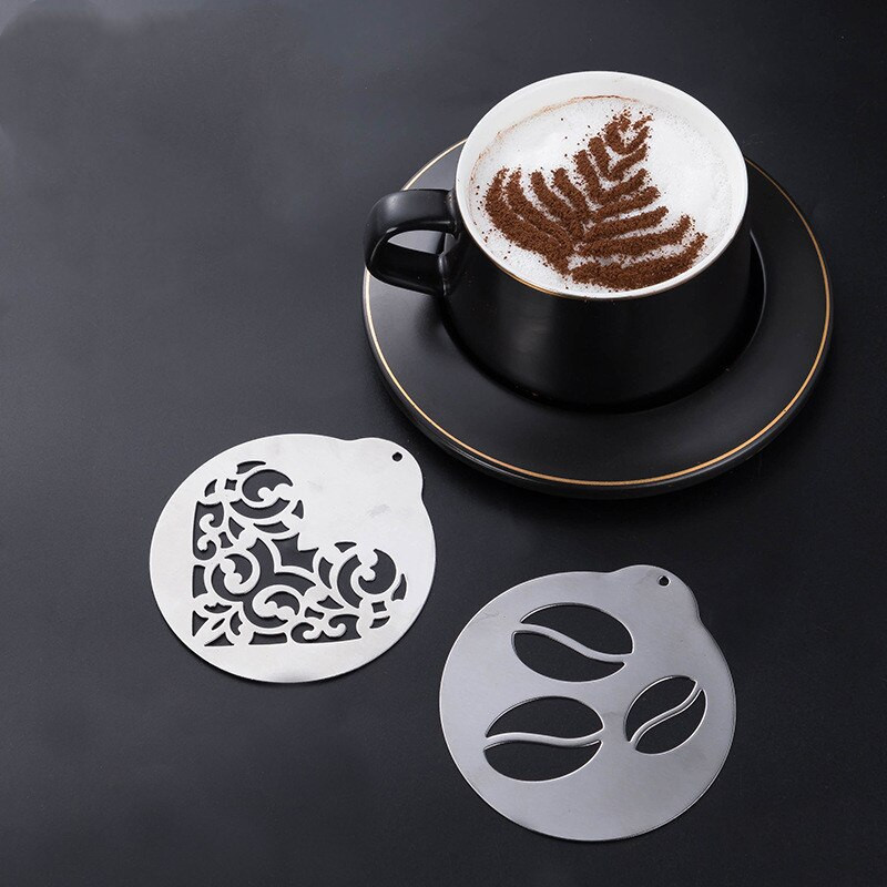 5бр. Комплект шаблони за кафе от неръждаема стомана Barista Cappuccino Latte Arts Templates Coffee Pull Flower Mold Кухненски инструмент за кафе