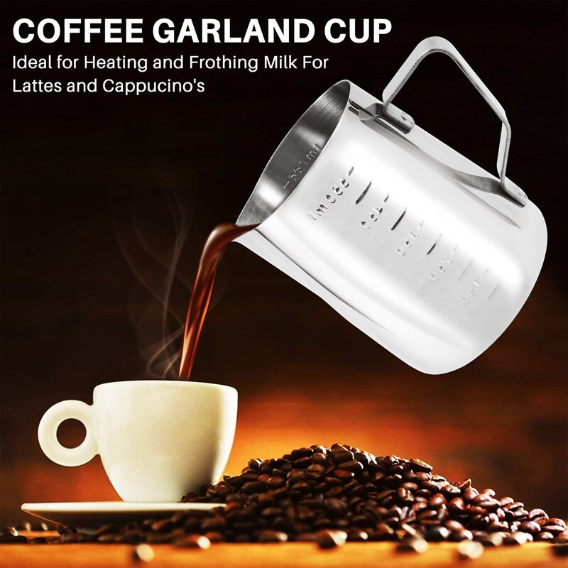 20 oz tejes pezsgőkanna méréssel, gőzkanna kávé cappuccino Latte Art eszpresszógépekhez tökéletes stb.