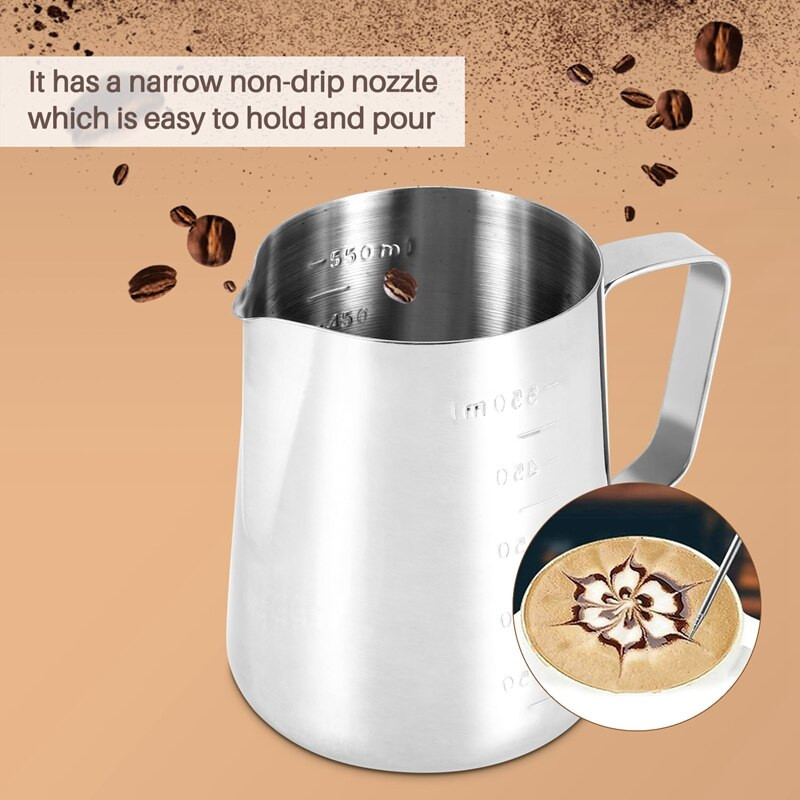 20 oz tejes pezsgőkanna méréssel, gőzkanna kávé cappuccino Latte Art eszpresszógépekhez tökéletes stb.