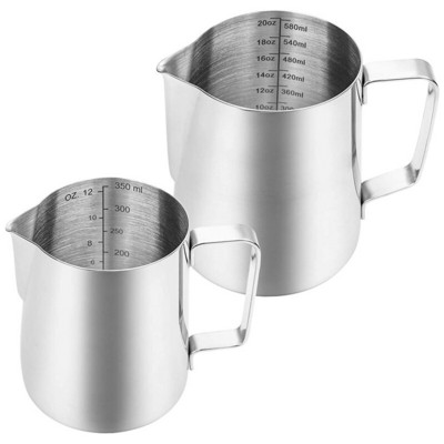 2 csomag tejhabos kancsó, 12 oz és 20 oz eszpresszó gőzölő kancsó, tejhabosító gőzölő csésze, kullancs jelzés a belsejében