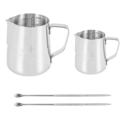 2 опаковки кана за разпенване на мляко, 12 и 20 унции кана за еспресо на пара, чаша за разпенване на мляко, отметка отвътре