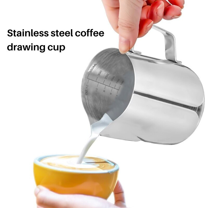 2 опаковки кана за разпенване на мляко, 12 и 20 унции кана за еспресо на пара, чаша за разпенване на мляко, отметка отвътре