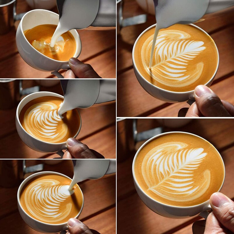 2 опаковки кана за разпенване на мляко, 12 и 20 унции кана за еспресо на пара, чаша за разпенване на мляко, отметка отвътре