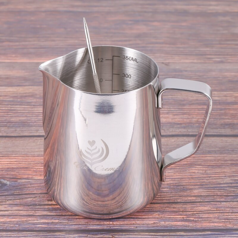 2 опаковки кана за разпенване на мляко, 12 и 20 унции кана за еспресо на пара, чаша за разпенване на мляко, отметка отвътре