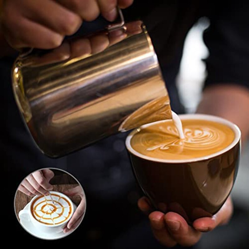 Ефервесцентна тенджера за мляко с вътрешно измерване 12 унции, тенджера за пара за кафе, капучино, лате арт за машини за еспресо