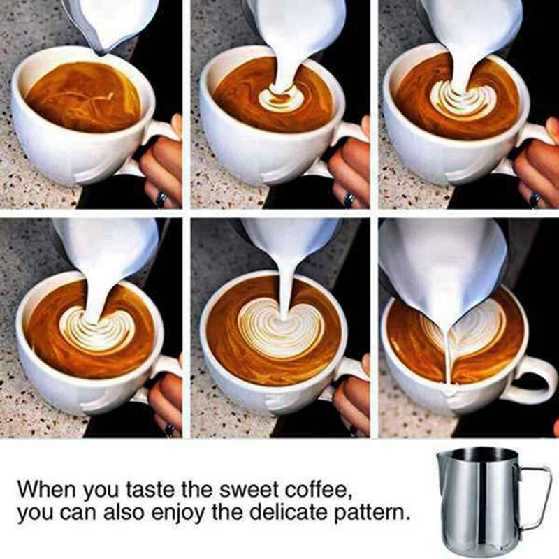 Ефервесцентна тенджера за мляко с вътрешно измерване 12 унции, тенджера за пара за кафе, капучино, лате арт за машини за еспресо