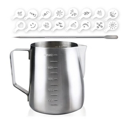 20 Oz Ефервесцентна тенджера за мляко с измерване, тенджера за пара за кафе, капучино, лате, перфектна за еспресо машини и др.
