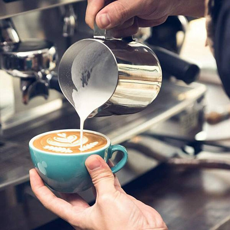Rozsdamentes acél habosító kancsó, 600 ml tejhabosító Latte Art tollal, Barista eszközök eszpresszó cappuccino Latte Art