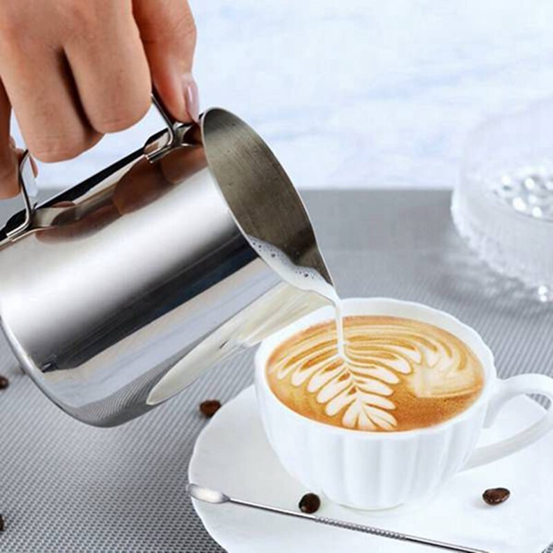 Rozsdamentes acél habosító kancsó, 600 ml tejhabosító Latte Art tollal, Barista eszközök eszpresszó cappuccino Latte Art