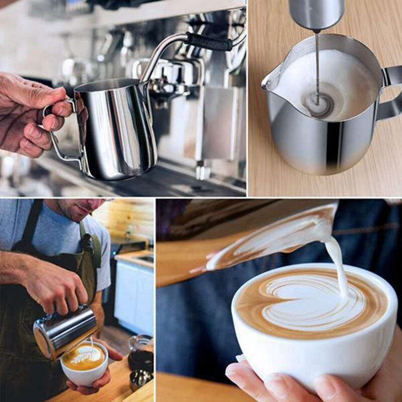 Rozsdamentes acél habosító kancsó, 600 ml tejhabosító Latte Art tollal, Barista eszközök eszpresszó cappuccino Latte Art