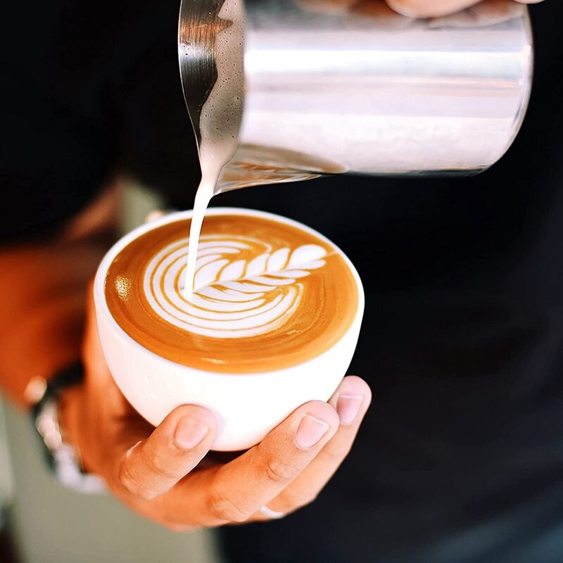 Rozsdamentes acél habosító kancsó, 600 ml tejhabosító Latte Art tollal, Barista eszközök eszpresszó cappuccino Latte Art