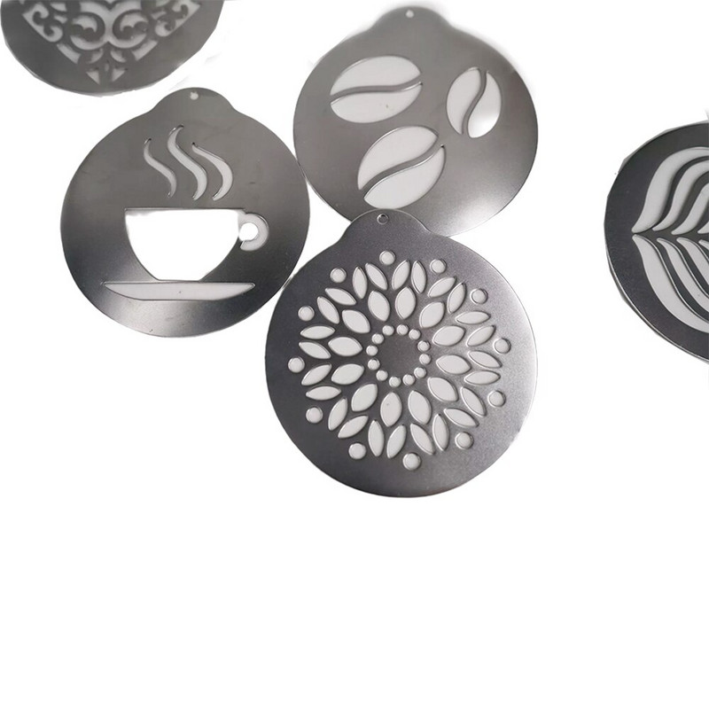 5 db rozsdamentes acél kávésablon szett Cappuccino Arts sablonok kávéfüzér forma torta díszítő eszköz konyhai kávéfőző