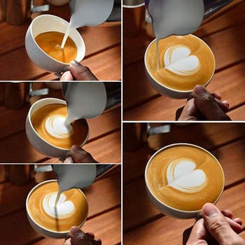 Кана за разпенване от неръждаема стомана, пенообразувател за мляко от 600 мл с писалка Latte Art, инструменти за бариста за еспресо капучино Latte Art