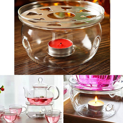 Нов топлоустойчив кръгъл прозрачен стъклен чайник, нагревател, основа, свещник xobw